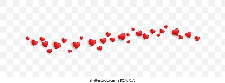 Vector Realistic Hearts Png. Red Hearts On An Isolated Transparent Background. Line Of Hearts. Festive Banner, Valentine's Day, PNG.