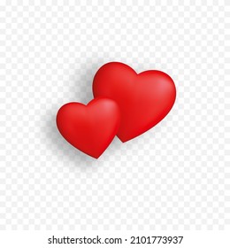 Vector Realistic Hearts Png. Two Hearts On An Isolated Transparent Background. Red Heart Png. Holiday, Valentine's Day, PNG.