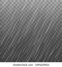 Vector realistic heavy rain texture isolated on transparent background