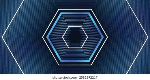 Vector realistic hexagon with neon parts in dark background .Futuristic illustration . Sci fi object , Realistic hexagon , Futuristic glowing HUD hexagonal element .Nano techology