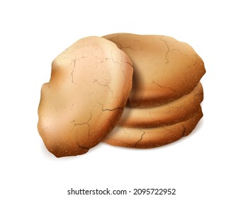 Vector realistic icon. Butter cookies set in stack. Isolated on white background.