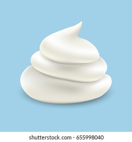 Vector Realistic Icon of White Whipped Cream or Foam Isolated on Blue Background