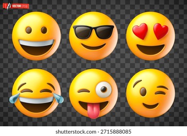 Vector realistic illustration of 3d emojis on a transparent background.