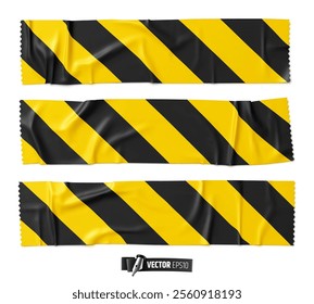 Vector realistic illustration of adhesive barricade tape on a white background.