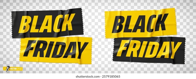 Vector realistic illustration of adhesive tape with black friday text on a transparent background.