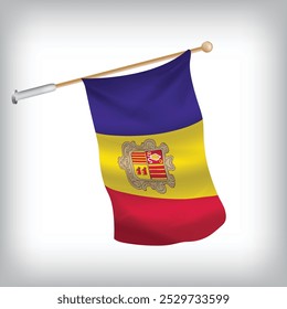 Vector ilustración realista de las banderas de Andorra ondeando en la pared. El conjunto está en la colección