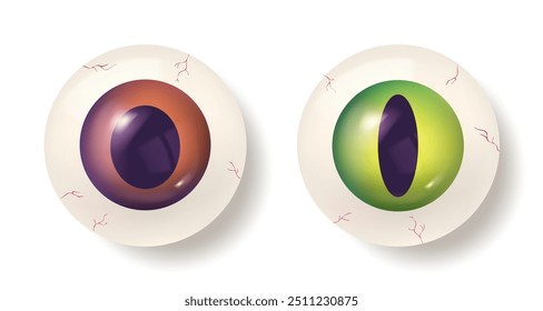 Vector realistic illustration of animal eye. Vector set 3D momsters eyes for Halloween.