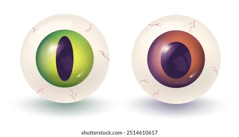 Vector realistic illustration of animal eye. Vector set 3D momsters eyes for Halloween.