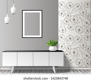 Vector realistic illustration of an apartment interior. Vector illustration of a dresser.