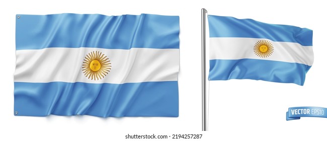 Vector realistic illustration of Argentinian flags on a white background.