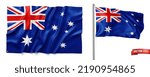 Vector realistic illustration of Australian flags on a white background.
