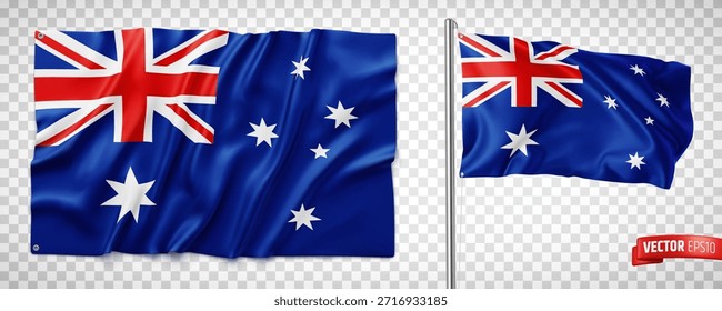 Vector ilustración realista de banderas australianas sobre un fondo transparente.