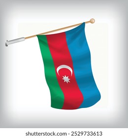 Vector realistic illustration of Azerbaijan flags waving on the wall. The set is in the collection