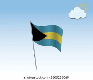 Vector realistic illustration of Bahamas flags. flag waving in the wind against a blue sky