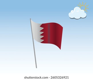 Vector realistic illustration of Bahrain flags. flag waving in the wind against a blue sky
