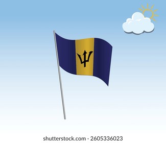 Vector realistic illustration of Barbados flags. flag waving in the wind against a blue sky