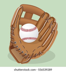 Vector realistic illustration. Baseball glove and ball.