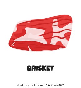 Vector Realistic Illustration of Beef Brisket. Isolated Steak and Tenderloin or Sirloin Fillet on White Background. Delicatessen Meaty Product for Farm Butchery Shop. Uncooked Veal for Carnivore Diet