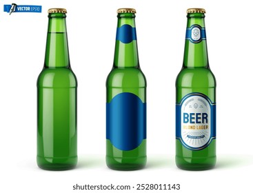 Vector realistic illustration of beer bottles on a white background.