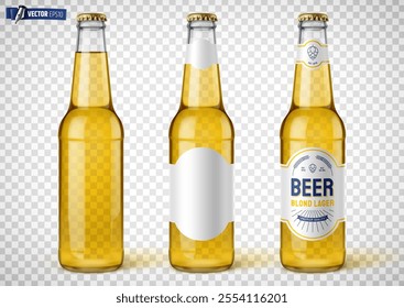 Vector realistic illustration of beer bottles on a transparent background.