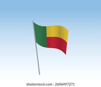 Vector realistic illustration of Benin flags. flag waving in the wind against a blue sky