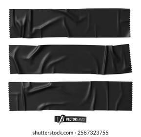 Vector realistic illustration of black adhesive tape on a white background.