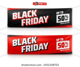 Vector realistic illustration of black friday banners on a white background.
