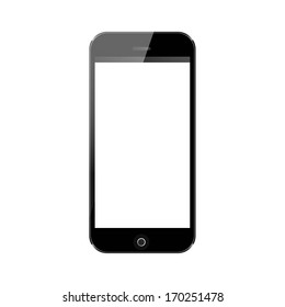 vector realistic illustration, black mobile phone with blank screen isolated on white