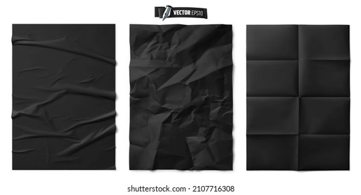 Vector realistic illustration of black paper textures on a white background.