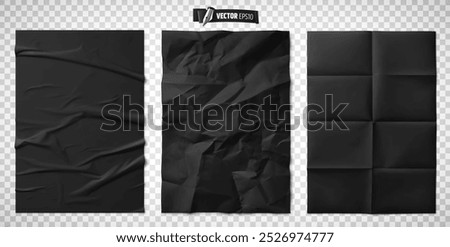 Vector realistic illustration of black paper textures on a transparent background.