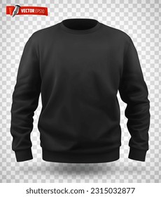 Vektorrealistische Illustration eines schwarzen Sweat-Shirts auf transparentem Hintergrund.