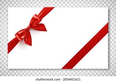 Vector realistic illustration of a blank card with a red ribbon on a transparent background.