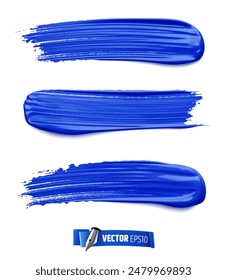 Vector realistic illustration of blue paint brush strokes on a white background.