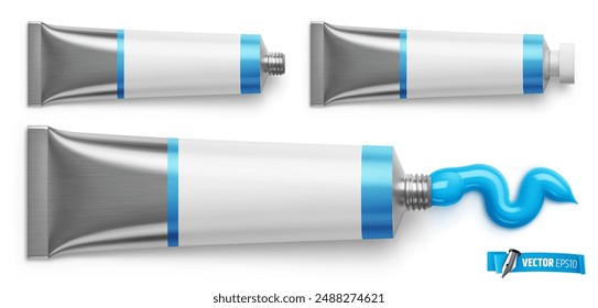 Vektorgrafik realistische Darstellung von blauen Farbröhren auf weißem Hintergrund.