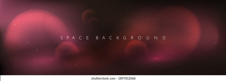 Vector realistic illustration. Blurred wallpaper. Nebula in space. Template for website or game. Abstract banner. Dark starry background. Milky Way. Minimalistic style. Copy space for text. Cosmic sky