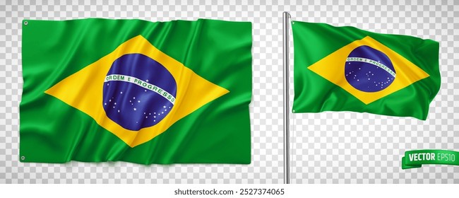 Vector realistic illustration of Brazil flags on a transparent background.