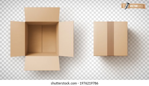 Vector realistic illustration of brown cardboard boxes on a transparent background.