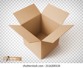Vector realistic illustration of a brown cardboard box on a transparent background.