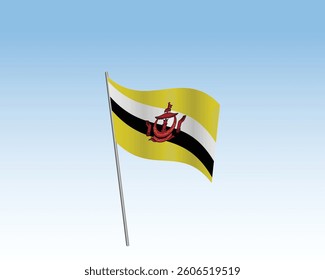 Vector realistic illustration of Brunei flags. flag waving in the wind against a blue sky