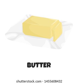 Vector Realistic Illustration of Butter on Package. Sliced Farm Dairy Products on Foil Packaging in Flat Style. Slices of Margarine or Spread, Fatty, Natural Dairy Product. High Calorie Food for Cook