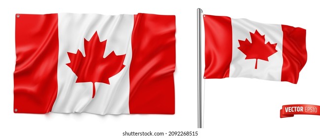 Vector realistic illustration of Canadian flags on a white background.