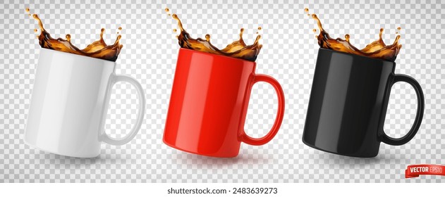 Vector realistic illustration of ceramic coffee mugs on a transparent background.