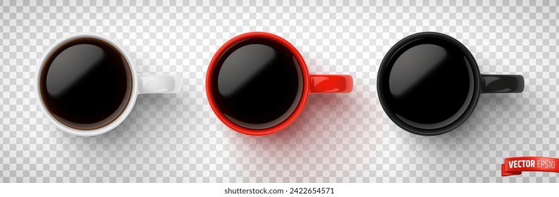 Vector realistic illustration of ceramic mugs on a transparent background.