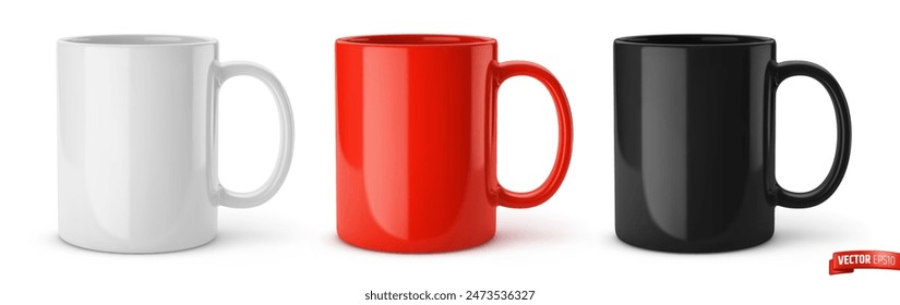 Vector realistic illustration of ceramic mugs on a white background.