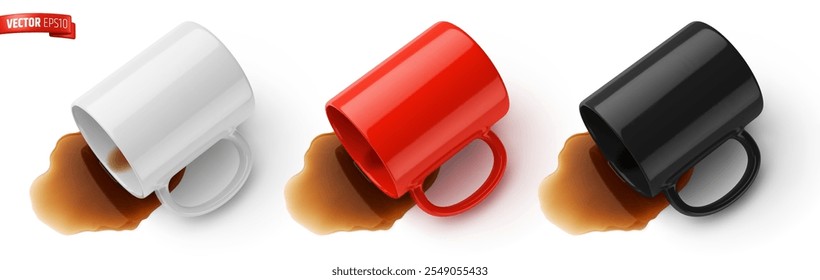 Vector realistic illustration of ceramic mugs on a white background.