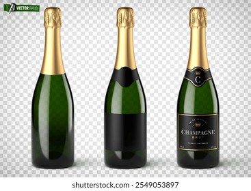 Vector realistic illustration of champagne bottles on a transparent background.