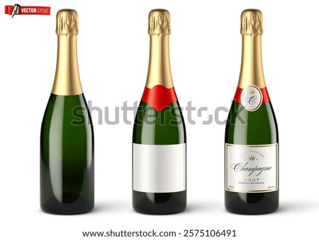 Vector realistic illustration of champagne bottles on a white background.