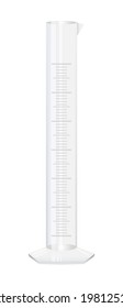 Vector realistic illustration of chemical transparent glass or plastic laboratory graduated cylinder or measuring cylinder isolated on white. Laboratory glassware used to measure volume of a liquid.