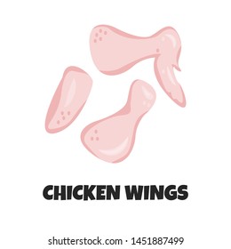 Vector Realistic Illustration of Chicken Wings. Concept of Raw Fresh Bird Meat. Icon of Piece of Turkey or Hen for Design Farm Product, Market or Butchery Shop. Uncooked Ingredient for Carnivore Diet