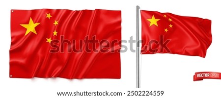 Vector realistic illustration of Chinese flags on a white background.